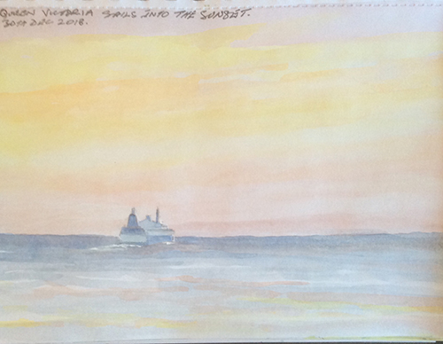 Cunard sailing away | Postcard from MV Ventura: Sketching at sea