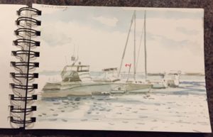 Sketch of Colonel Ken moored at Cobourg marina